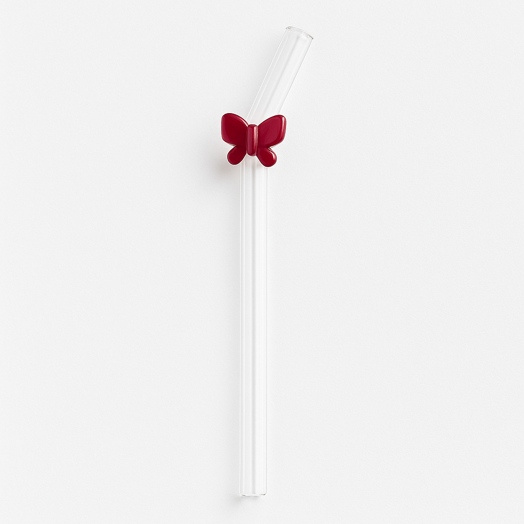 Clear Glass Straw with Bow Accent