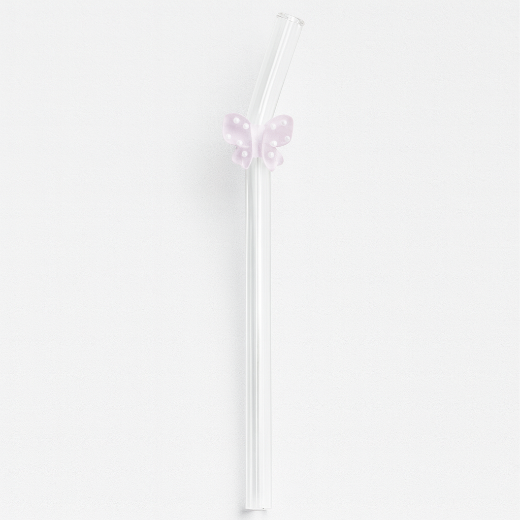 Clear Glass Straw with Bow Accent