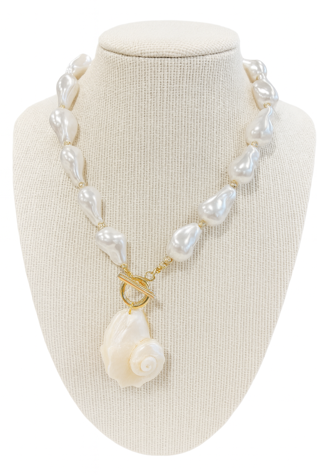 White Baroque Faux Pearl Shell Pendant Necklace