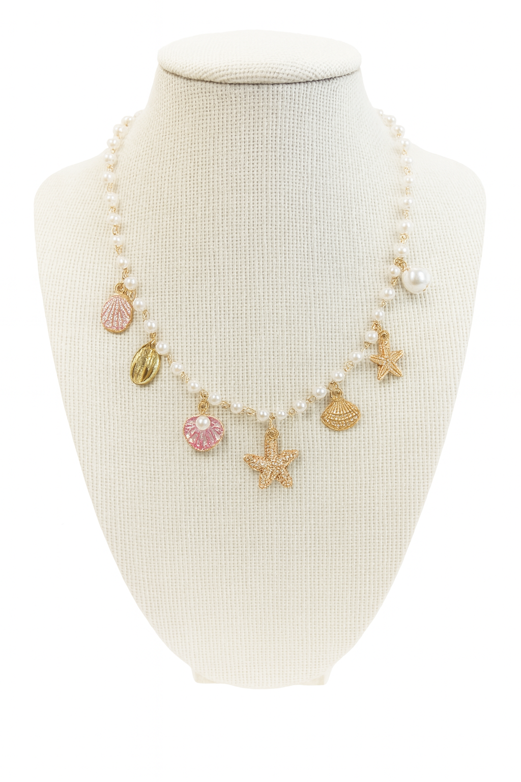 Gold Starfish Shell Faux Pearl Necklace