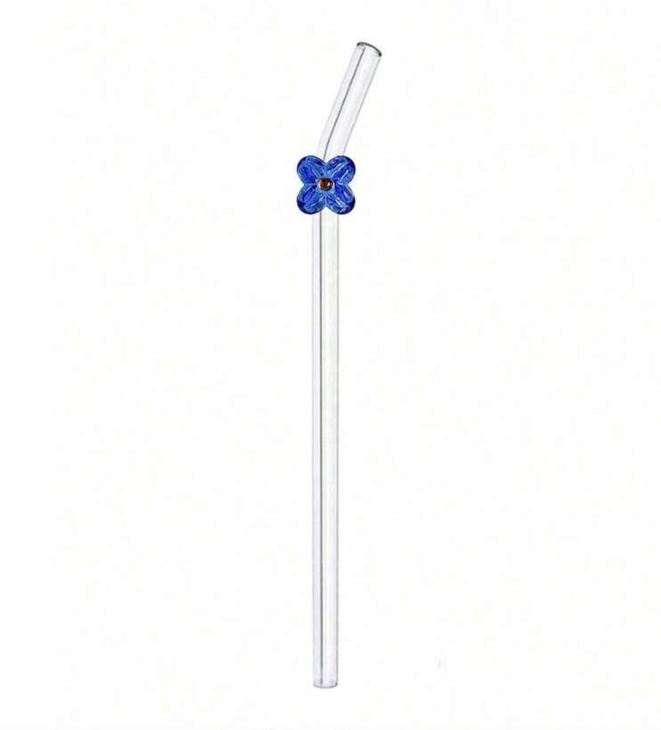 Blue Flower Glass Straw