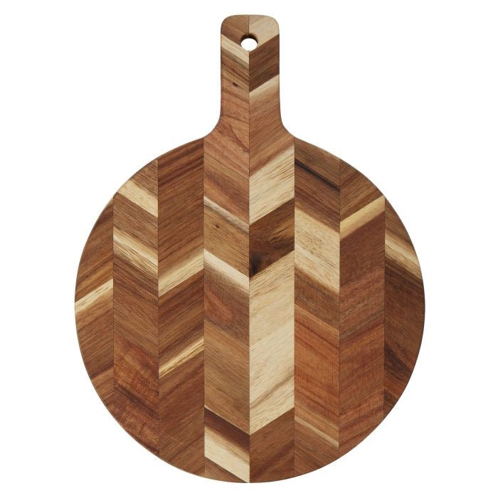 DAVIS & WADDELL HERRINGBONE ACACIA CUTTING BOARD ROUND NATURAL 33X40X15CM