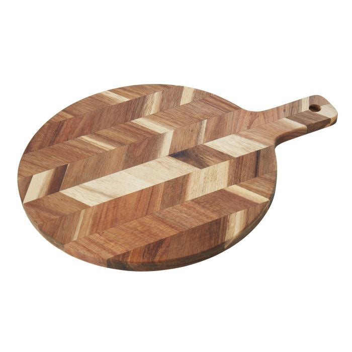 DAVIS & WADDELL HERRINGBONE ACACIA CUTTING BOARD ROUND NATURAL 33X40X15CM