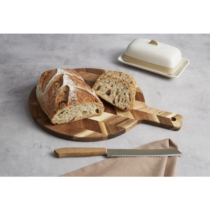 DAVIS & WADDELL HERRINGBONE ACACIA CUTTING BOARD ROUND NATURAL 33X40X15CM