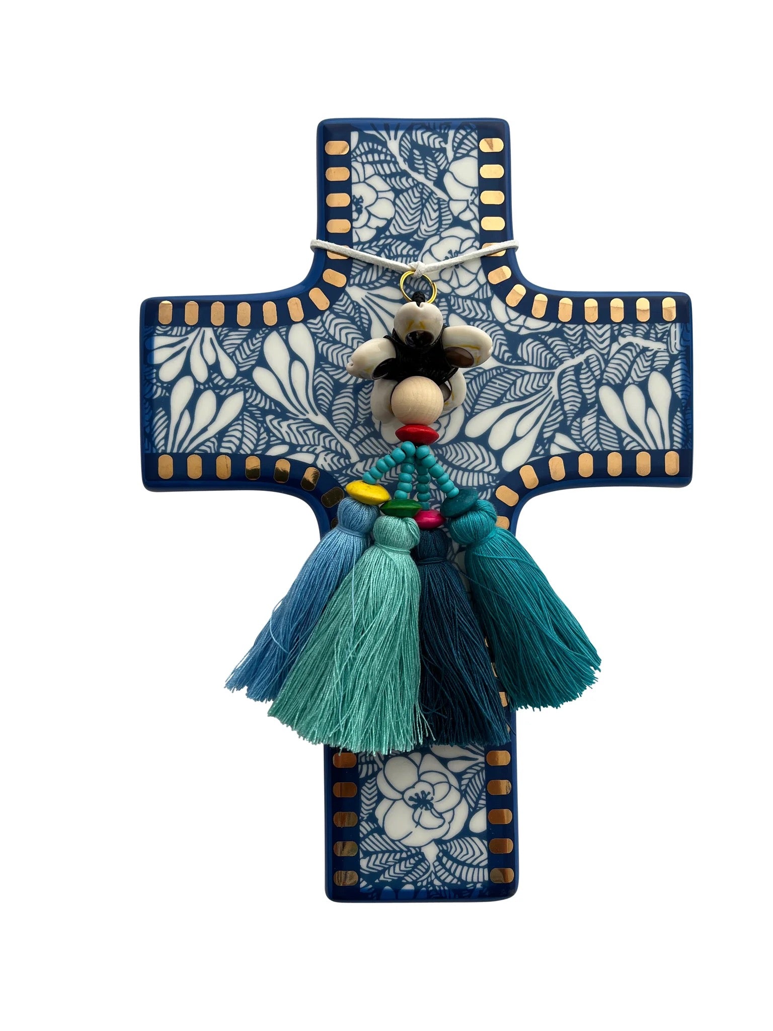 Forest flower ceramic cross