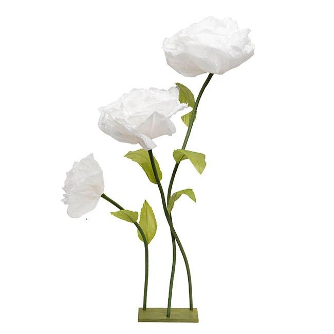 Giant Paper Flower Roses w Base Set 3 White