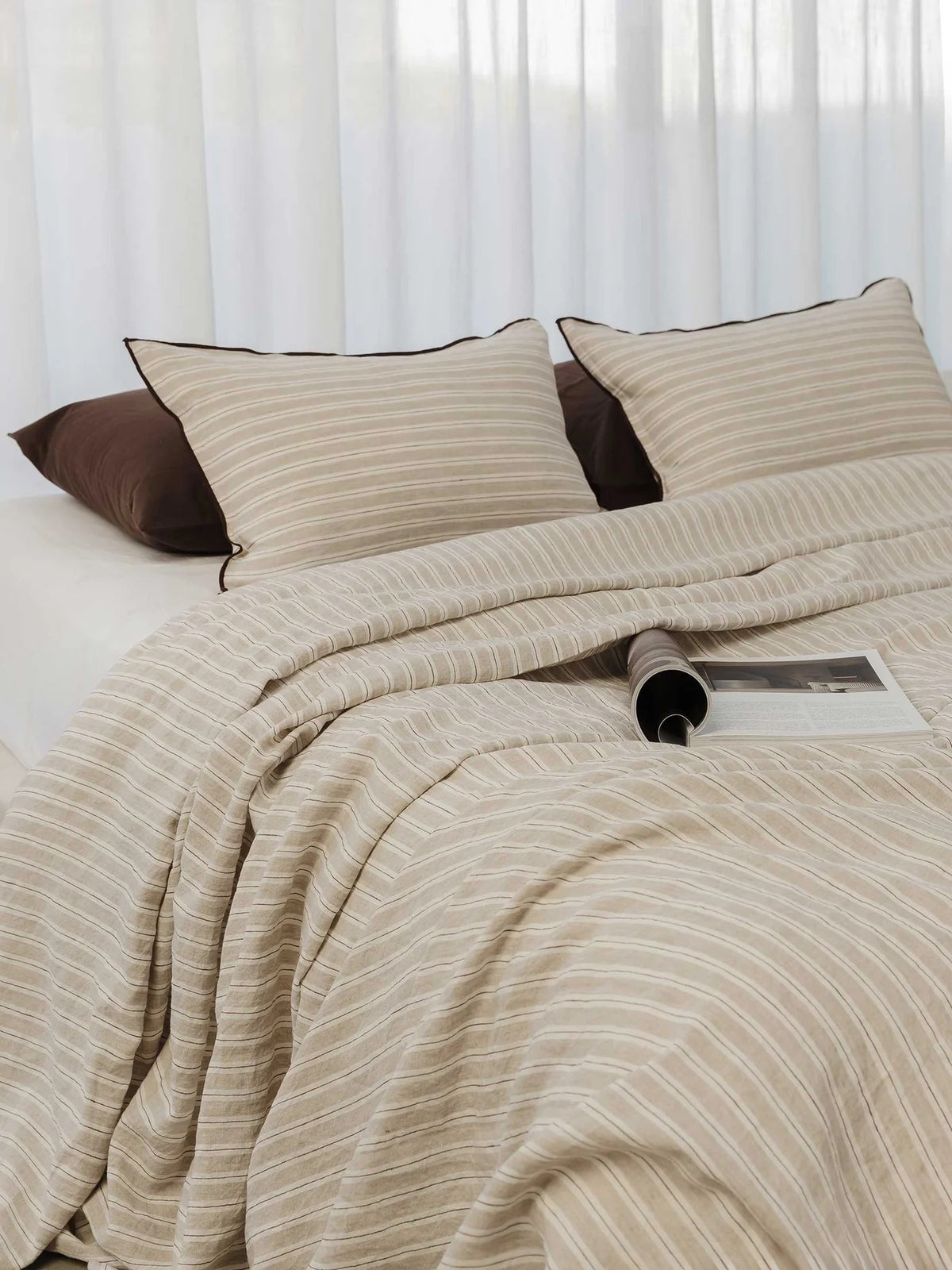 Lucas Lumbar Linen Cushion Cappuccino Stripe