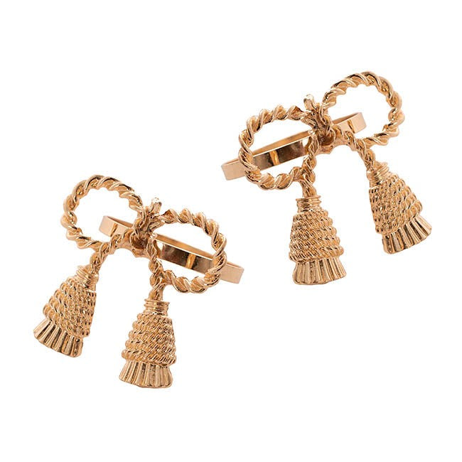 Tassel Bow Napkin Ring Pack 2 Champagne Gold