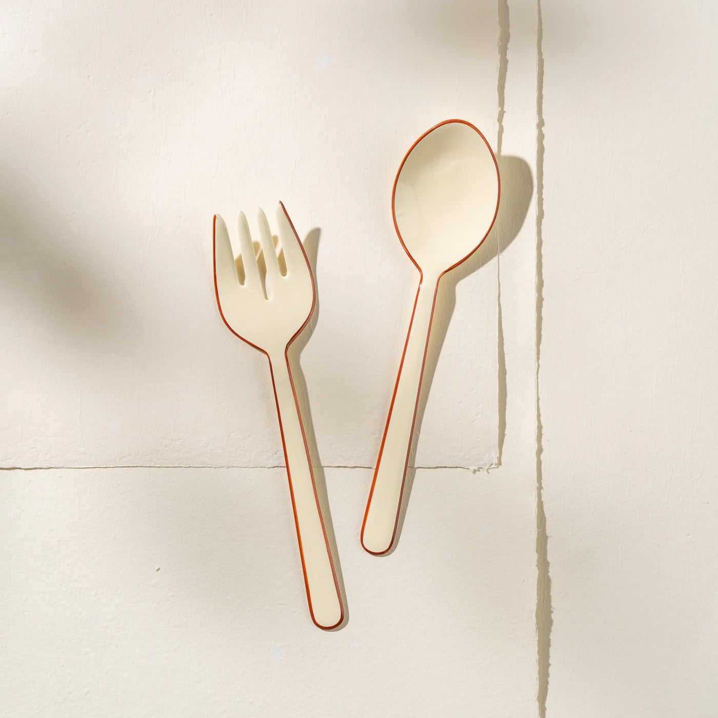 Alder Enamel Salad Servers - Cream
