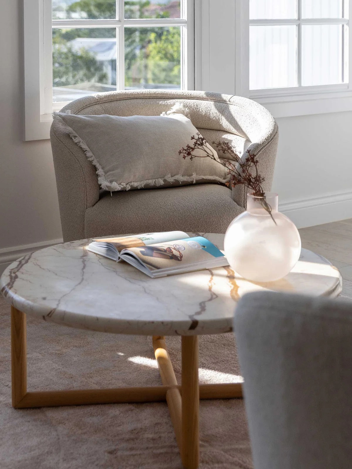 Mila Fringed Linen Lumbar Cushion Natural