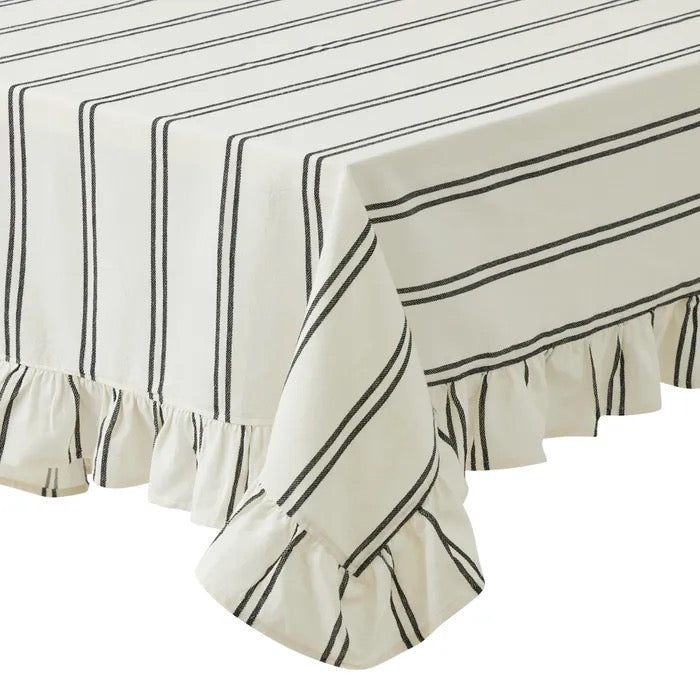 Sofia Cotton Tablecloth – Ivory & Black