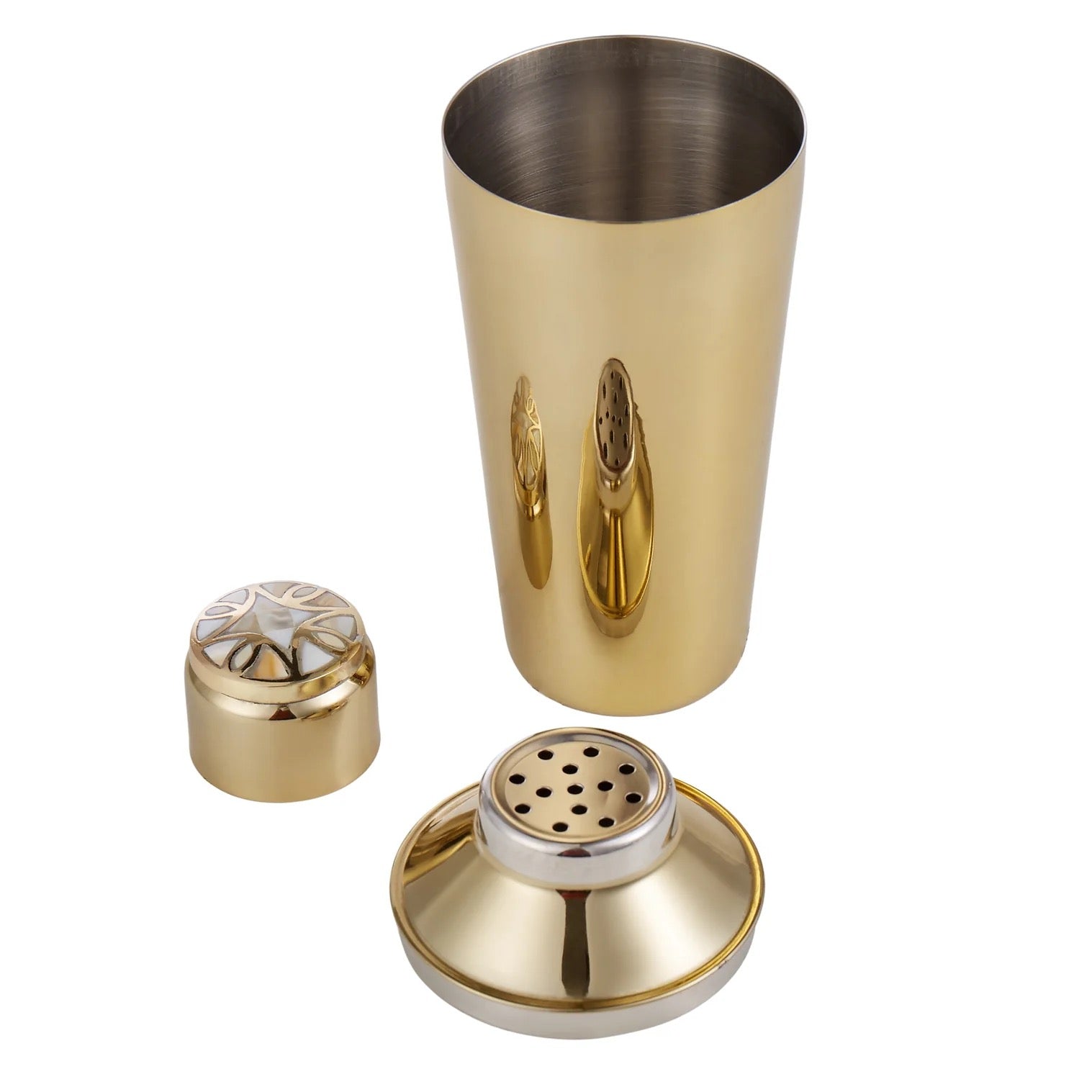 Home Mother of Pearl Detailed Cocktail Shaker Gold