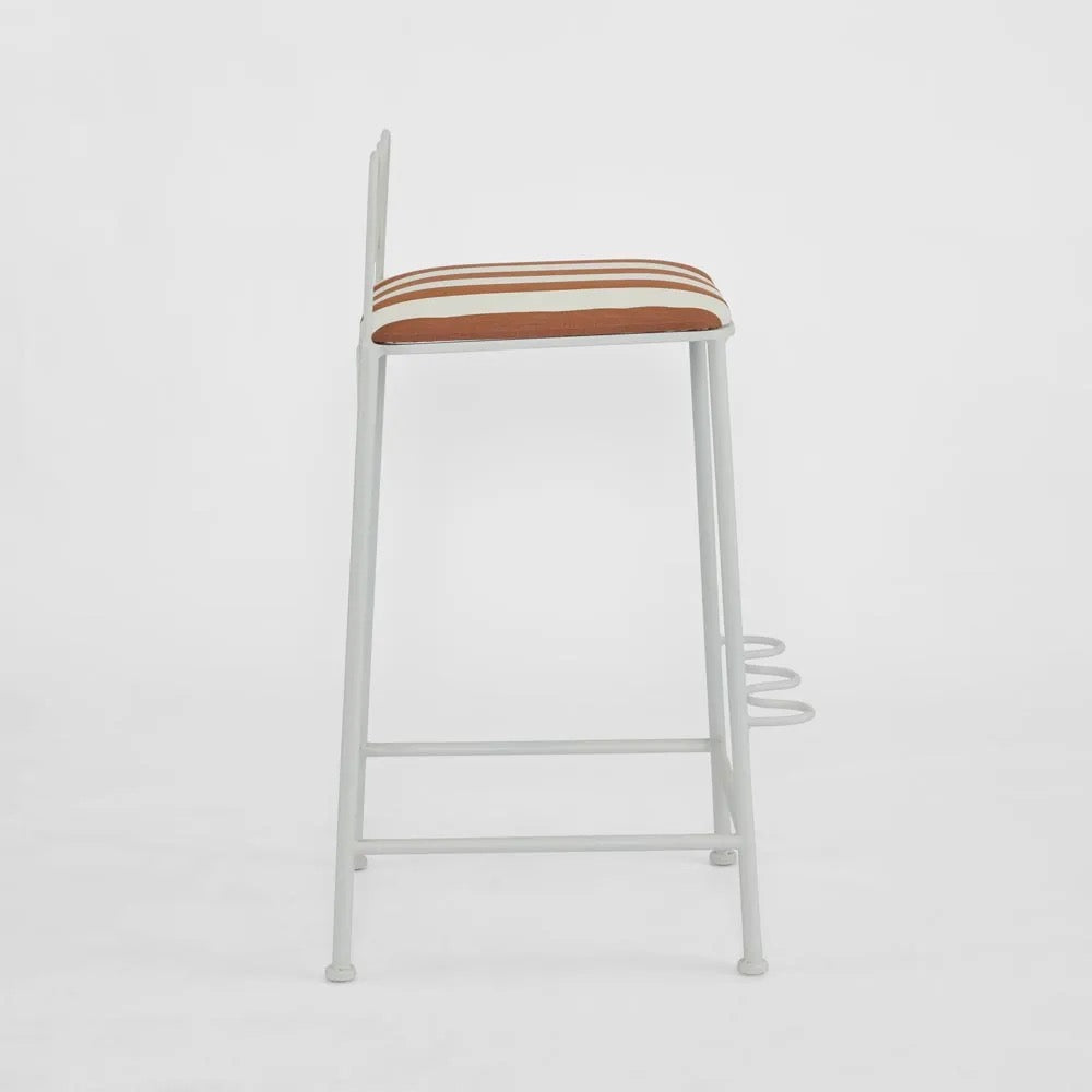 WIRA COUNTER STOOL OUTDOOR TERRACOTTA/WHITE STRIPE CUSHION