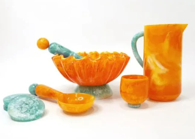 Rara Resin Salad Servers / Turquoise & Orange