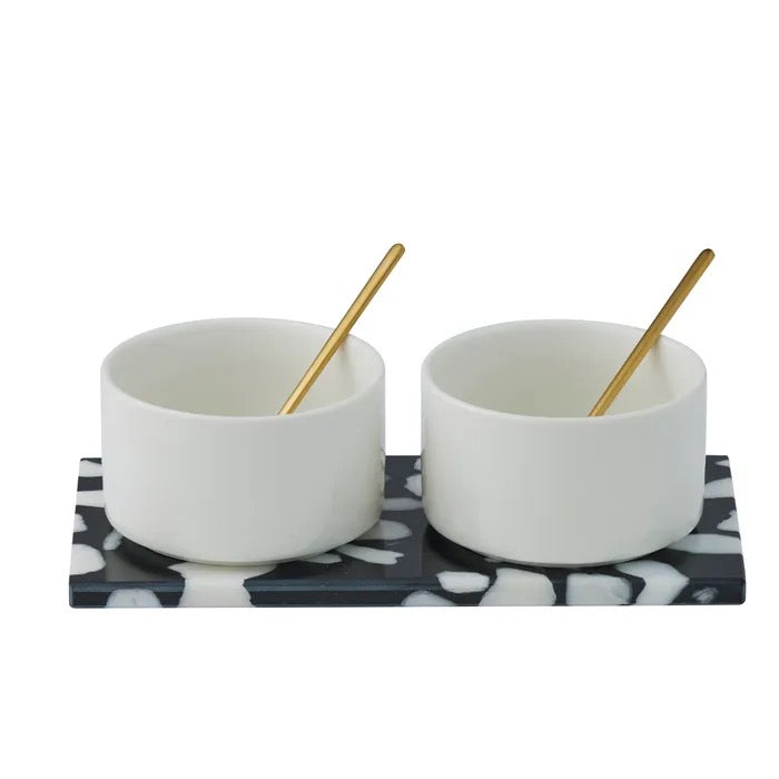 Hide 5-Piece Terrazzo Condiment Set Black & White