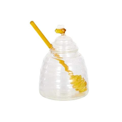 HIVE GLASS HONEY POT WITH DIPPER