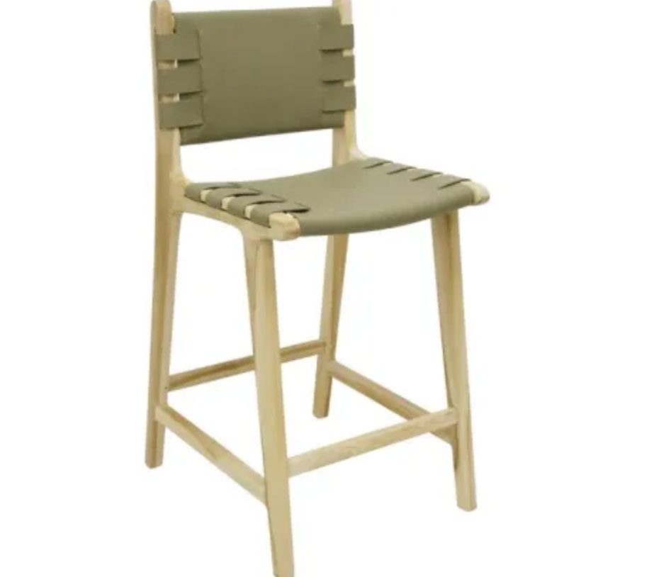 SKATA BAR STOOL IN BLEACH WOOD - SAGE GREEN