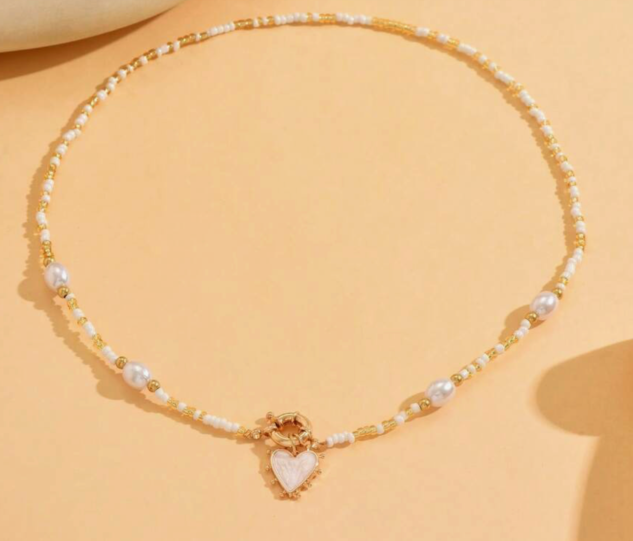 Rainbow Pearl Heart Necklace