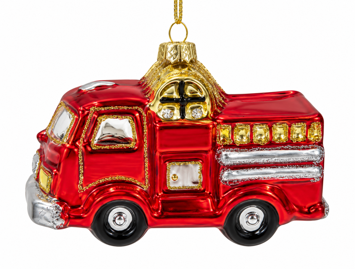 Firetruck Ornament Glass