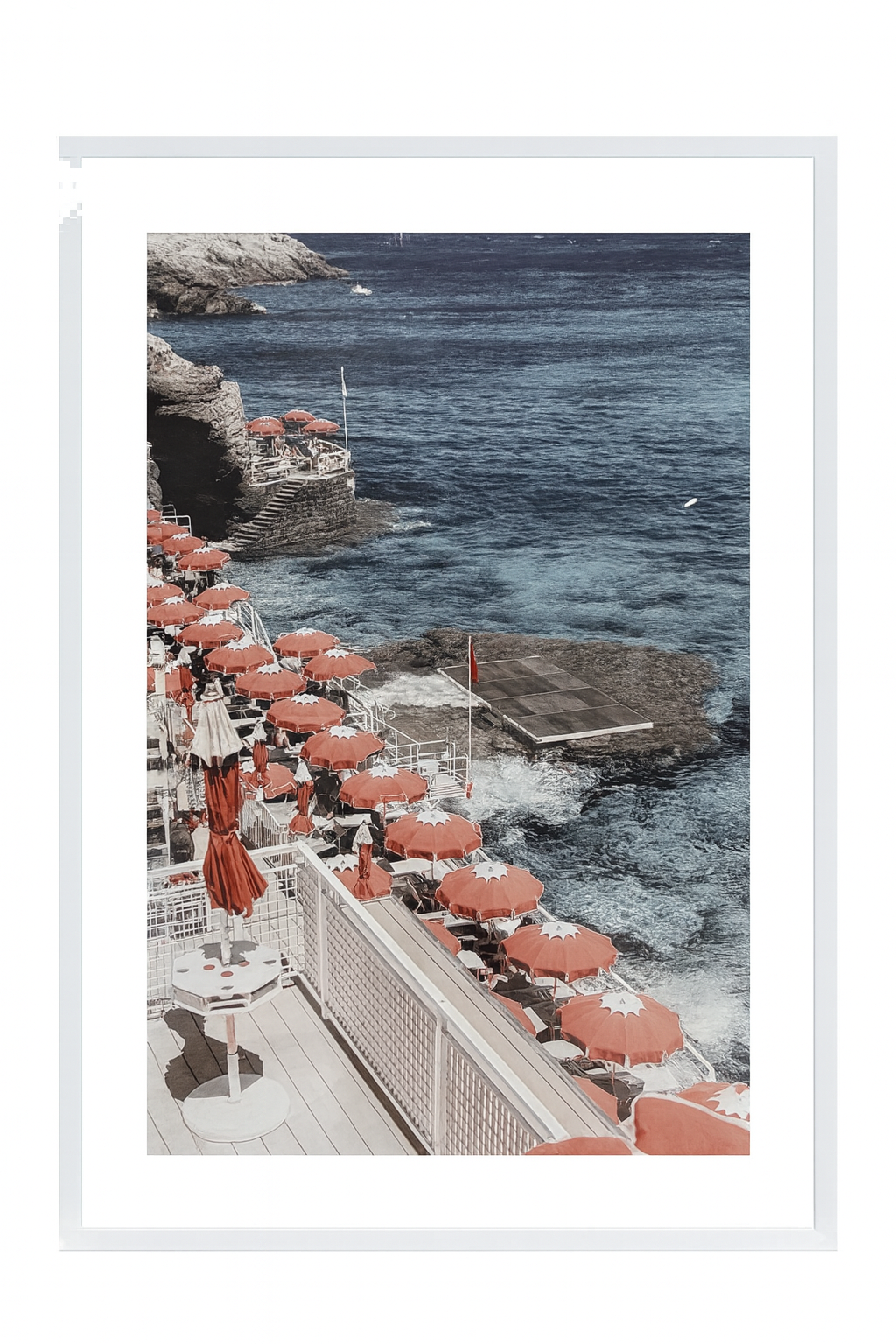 Crimson Coast Framed Canvas -White