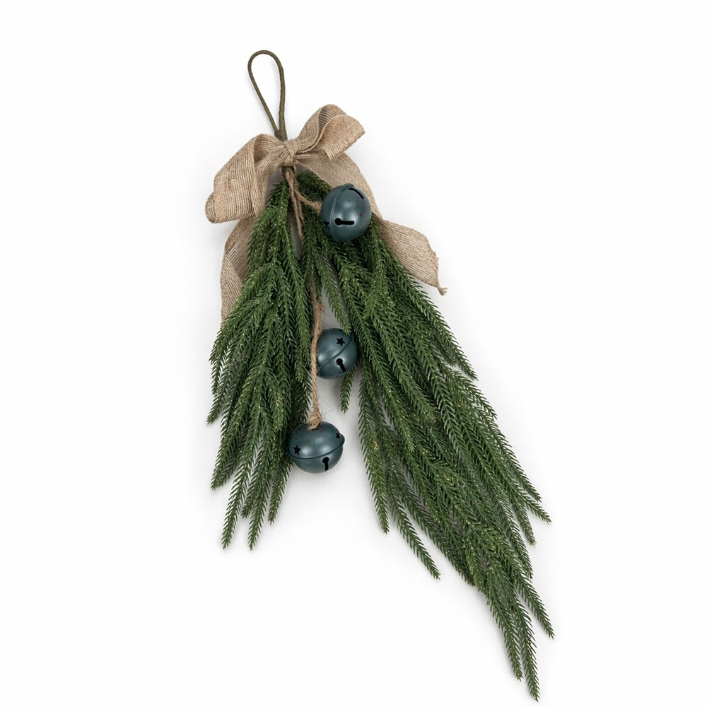 Christmas Swag Hessian Bow, Green with Bells