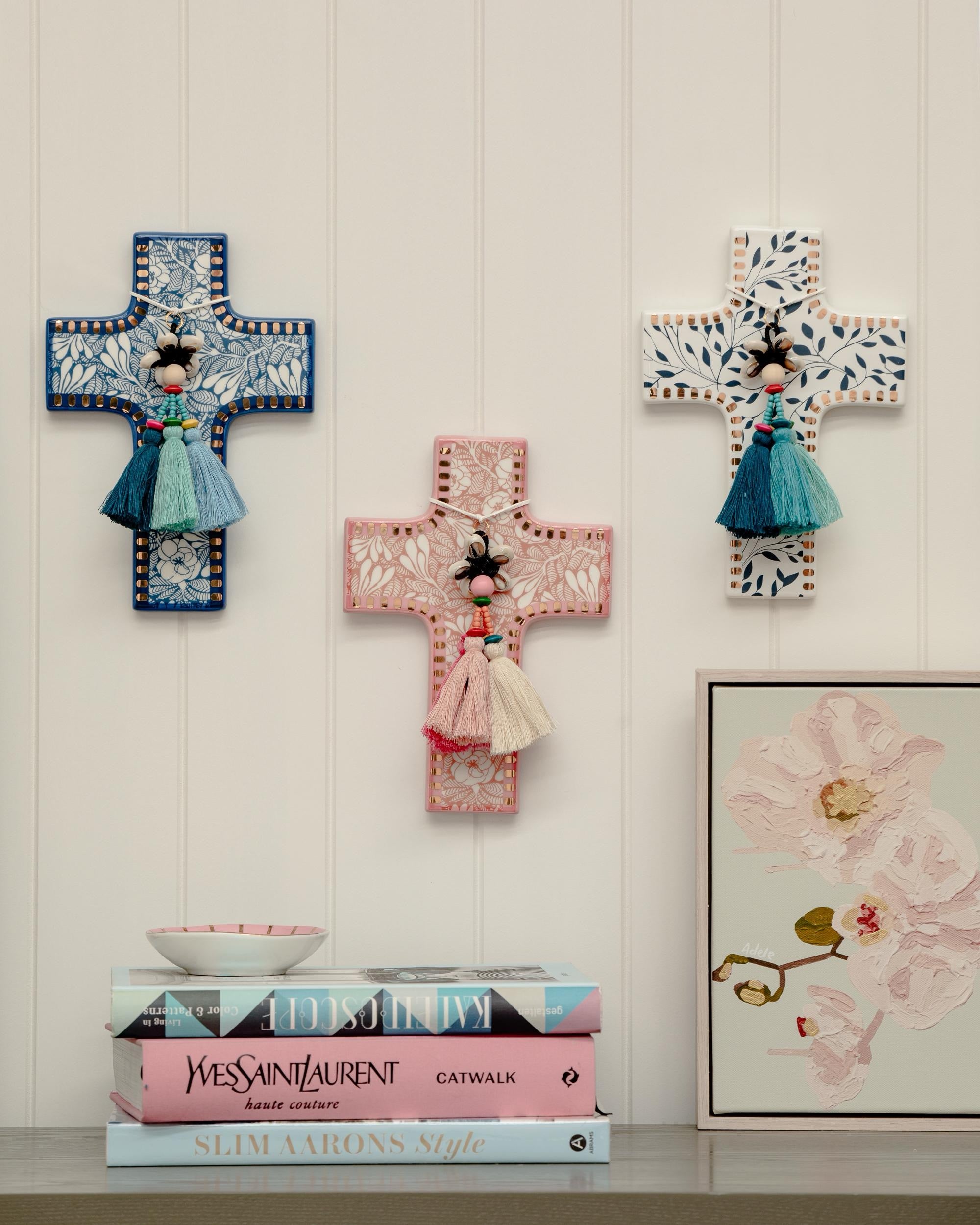 Forest flower ceramic cross