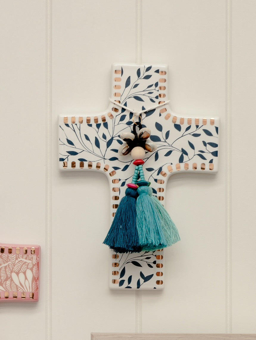 Forest flower ceramic cross