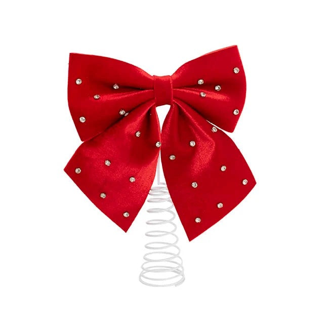 Velour Diamante Bow Tree Topper Red