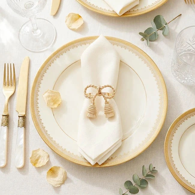 Tassel Bow Napkin Ring Pack 2 Champagne Gold