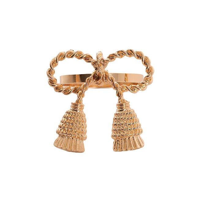 Tassel Bow Napkin Ring Pack 2 Champagne Gold