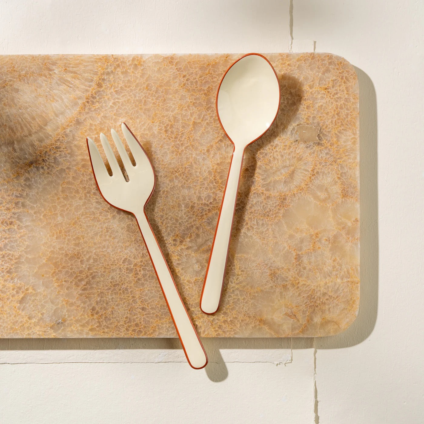 Alder Enamel Salad Servers - Cream