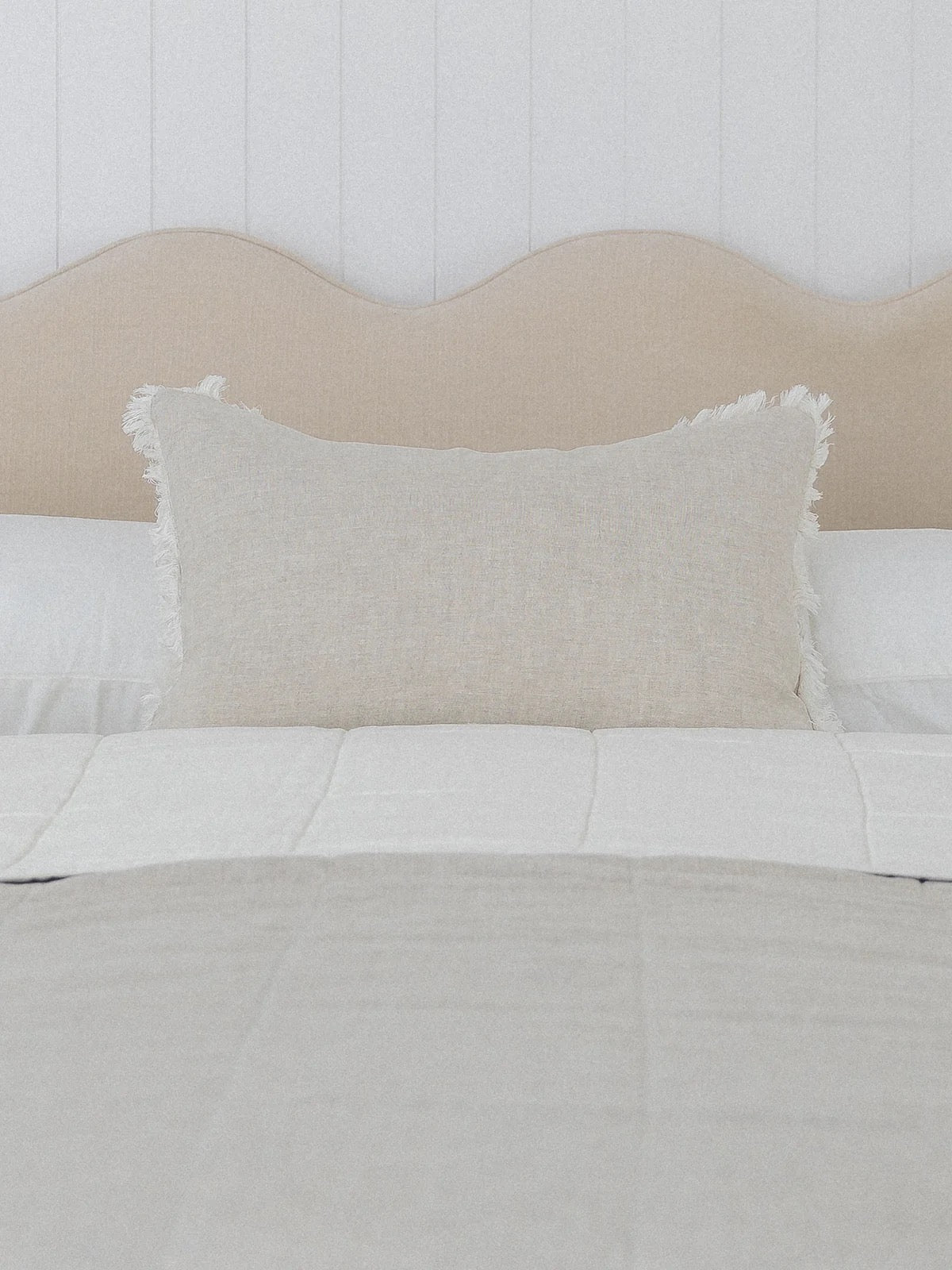 Mila Fringed Linen Lumbar Cushion Natural