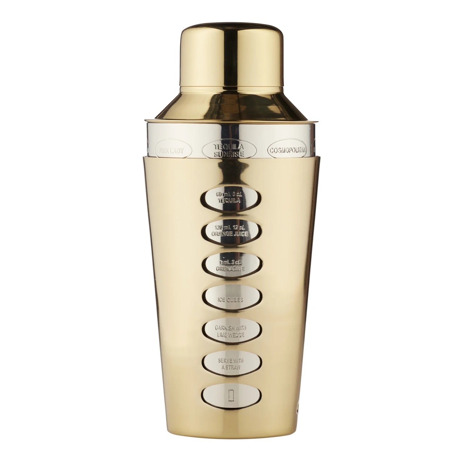 Academy Wesley Stainless Steel Recipe Cocktail Shaker Gold