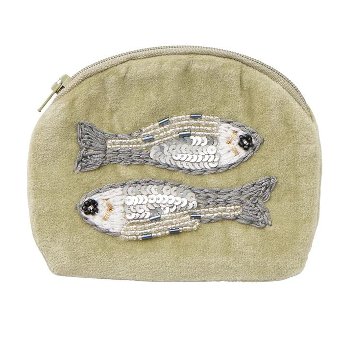 SARDINE EMBROIDERED VELVET POUCH