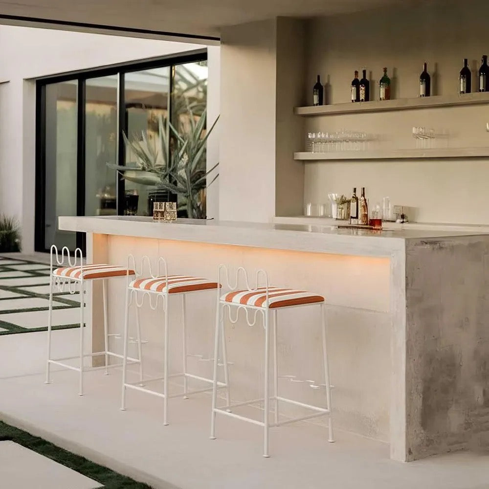 WIRA COUNTER STOOL OUTDOOR TERRACOTTA/WHITE STRIPE CUSHION