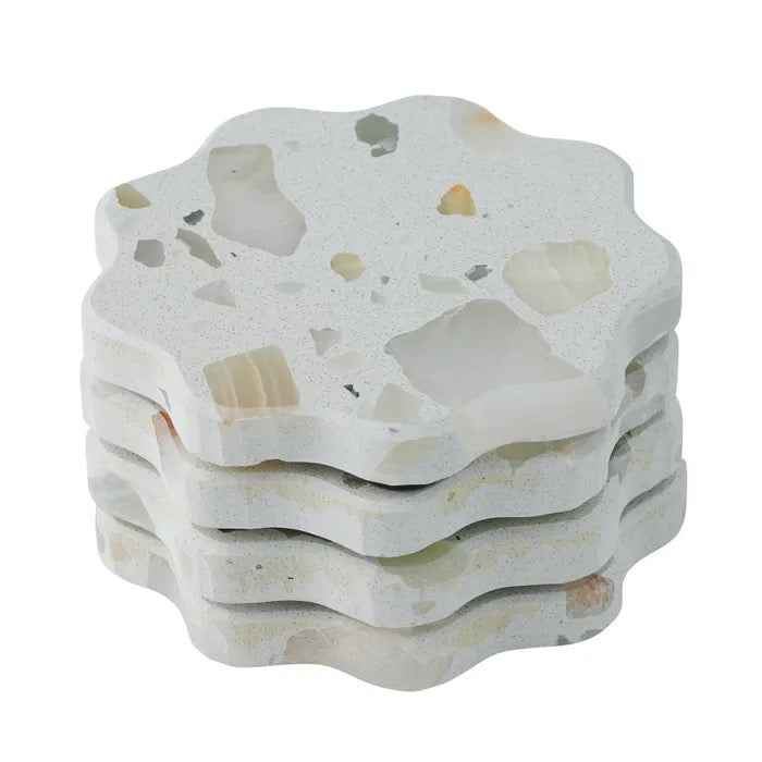 Set of 4 Terrazzo Coasters – White