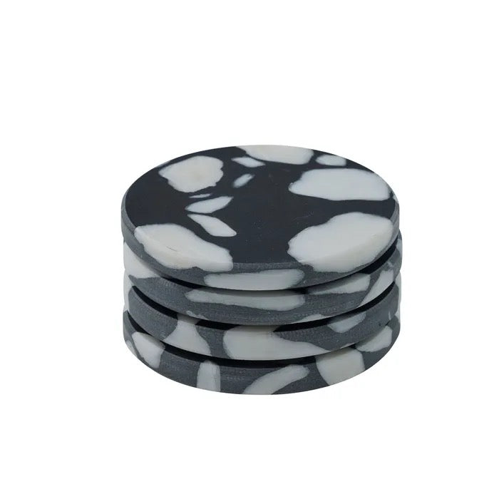 Hide Terrazzo Coasters – Set of 4, Black & White