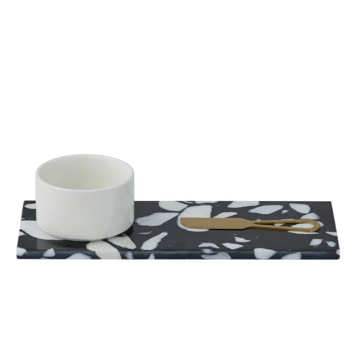 Hide 3-Piece Terrazzo Serving Set Black & White
