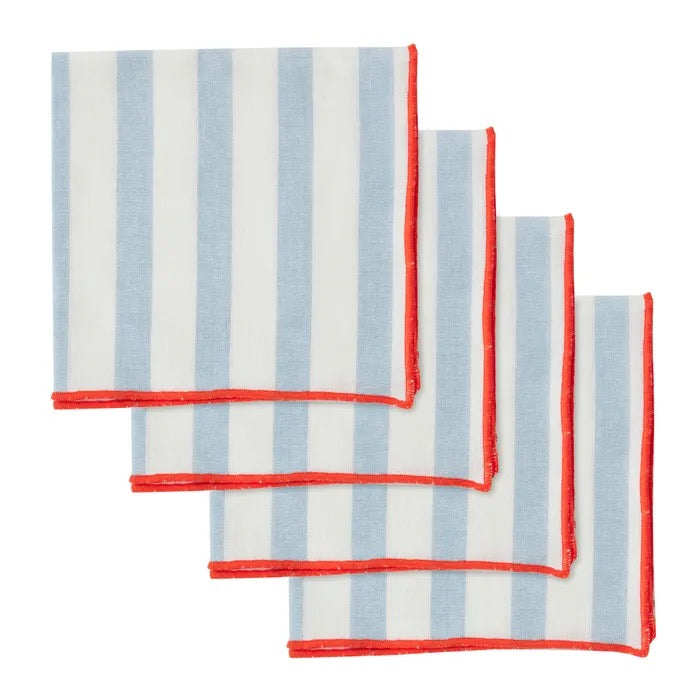 Luna Cotton Napkins – Set of 4- Sky/Red