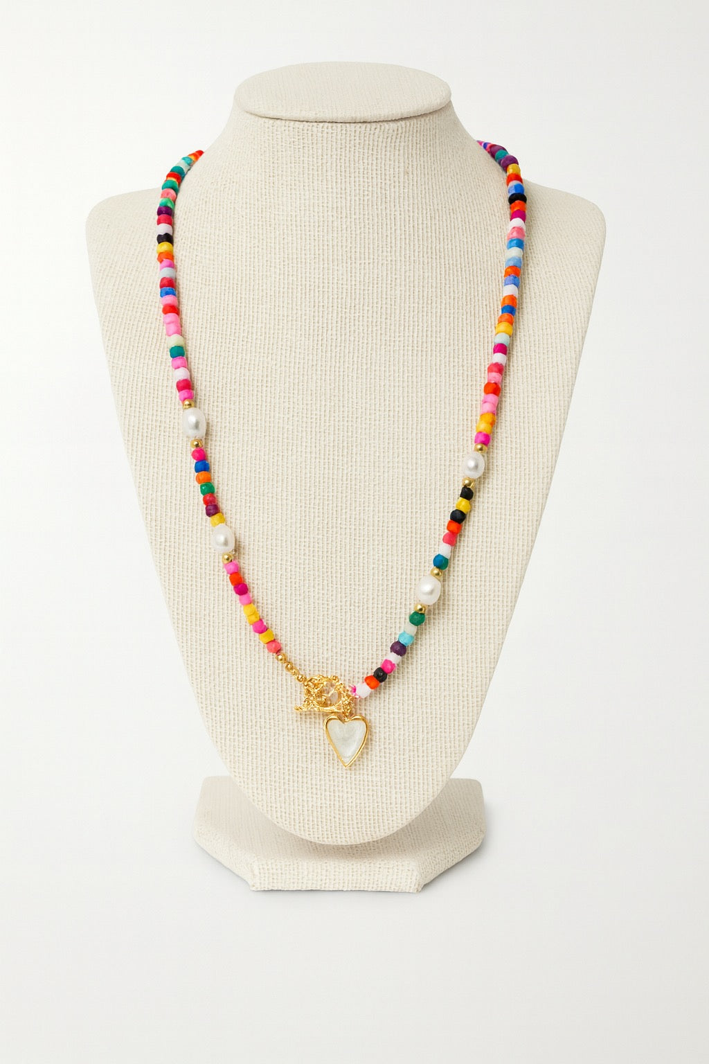Rainbow Pearl Heart Necklace