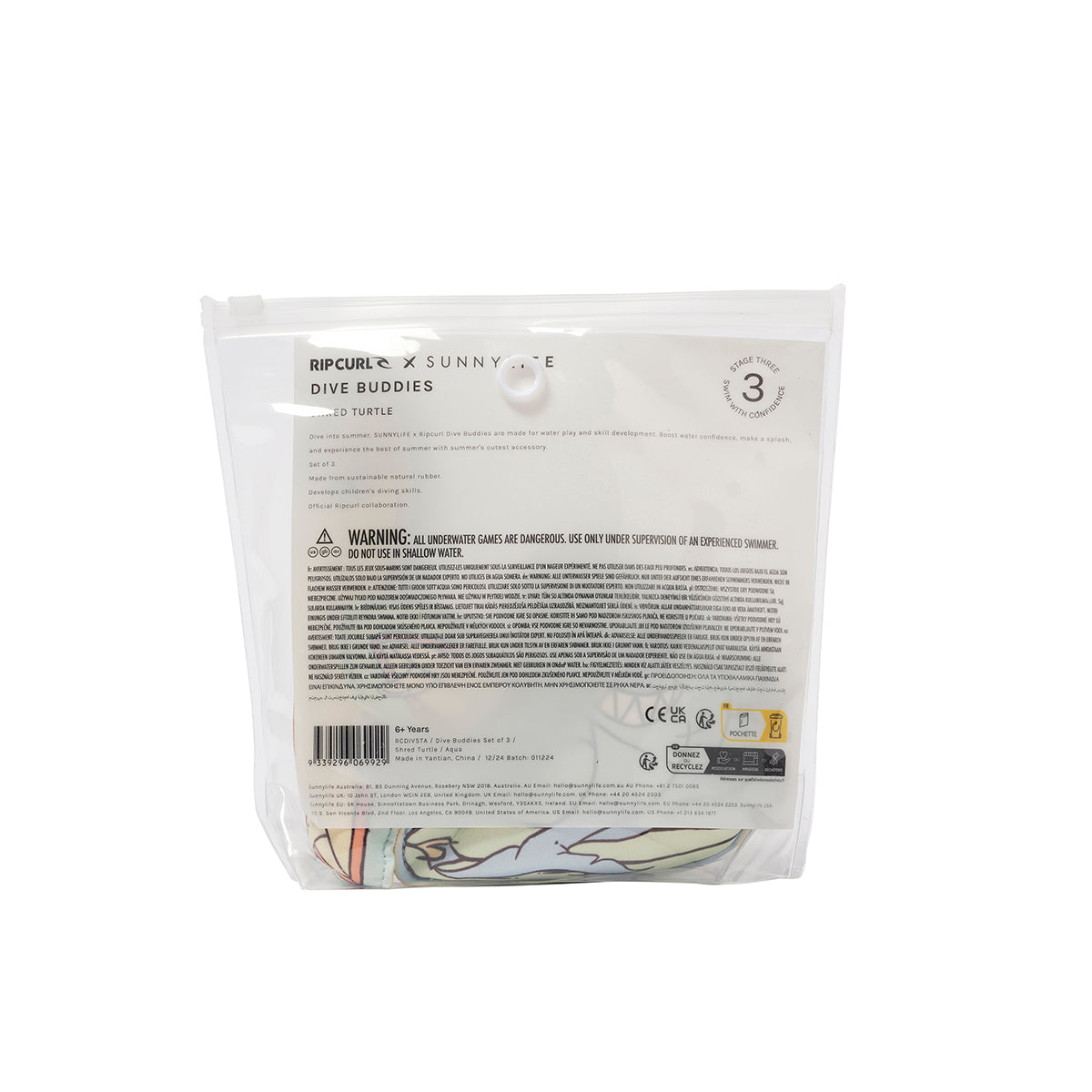 Dive Buddies Shred Turtle Aqua Set of 3