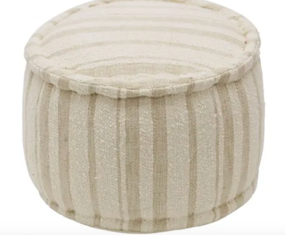 SHAW HANDLOOM POUF - ECRU & NATURAL