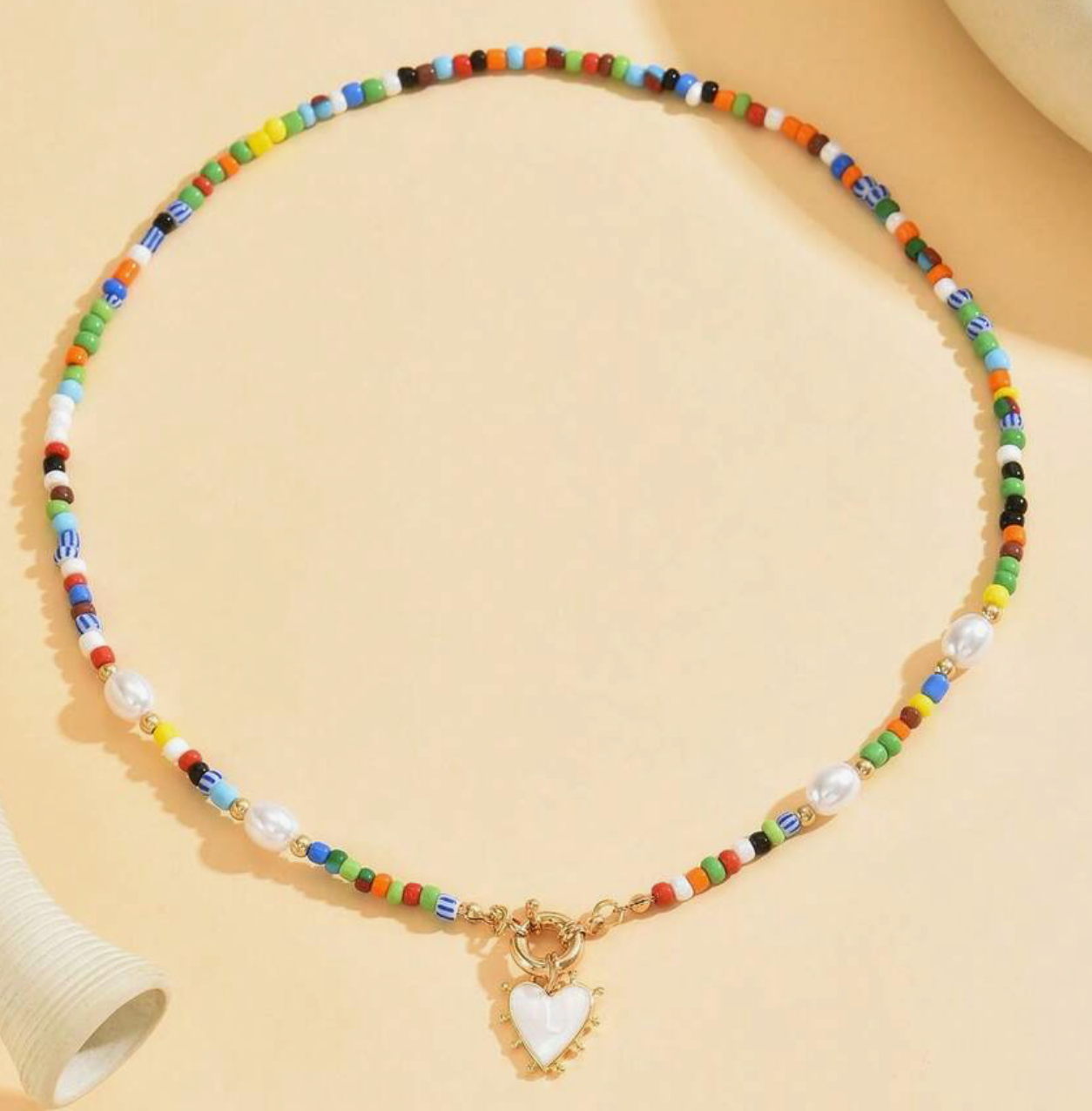 Rainbow Pearl Heart Necklace